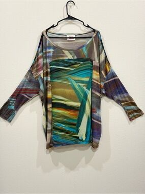 Johnny Was BIYA Abstract Art Print Dolman Tunic Top - Size XL